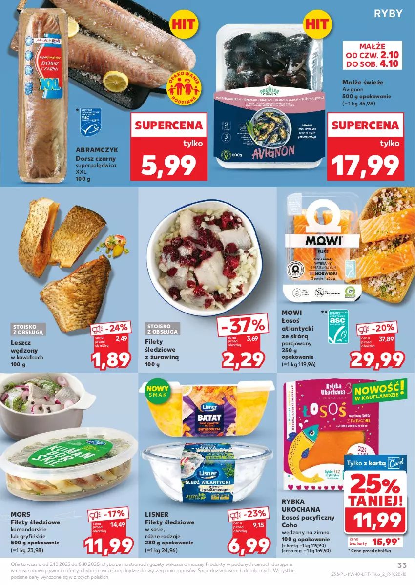 Gazetka promocyjna Kaufland - Gazetka tygodnia - ważna 02.10 do 08.10.2025 - strona 33 - produkty: Dorsz, Gry, Kawa, Koc, Lisner, Małże, Polędwica, Por, Sos