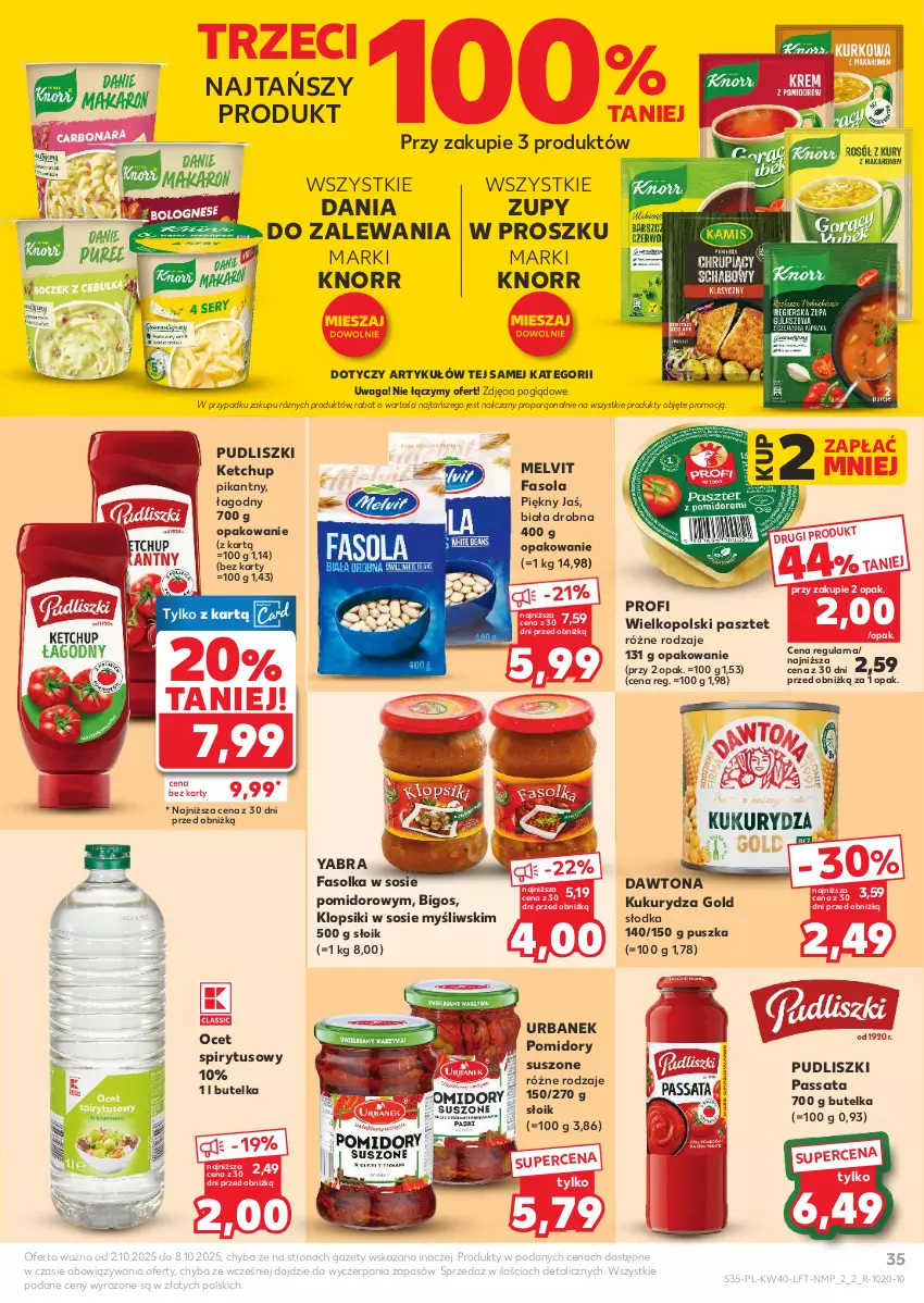 Gazetka promocyjna Kaufland - Gazetka tygodnia - ważna 02.10 do 08.10.2025 - strona 35 - produkty: Bigos, Dawtona, Fa, Fasola, Ketchup, Klopsiki, Knorr, Kukurydza, Melvit, Ocet, Pasztet, Pomidory, Por, Pudliszki, Sos, Waga