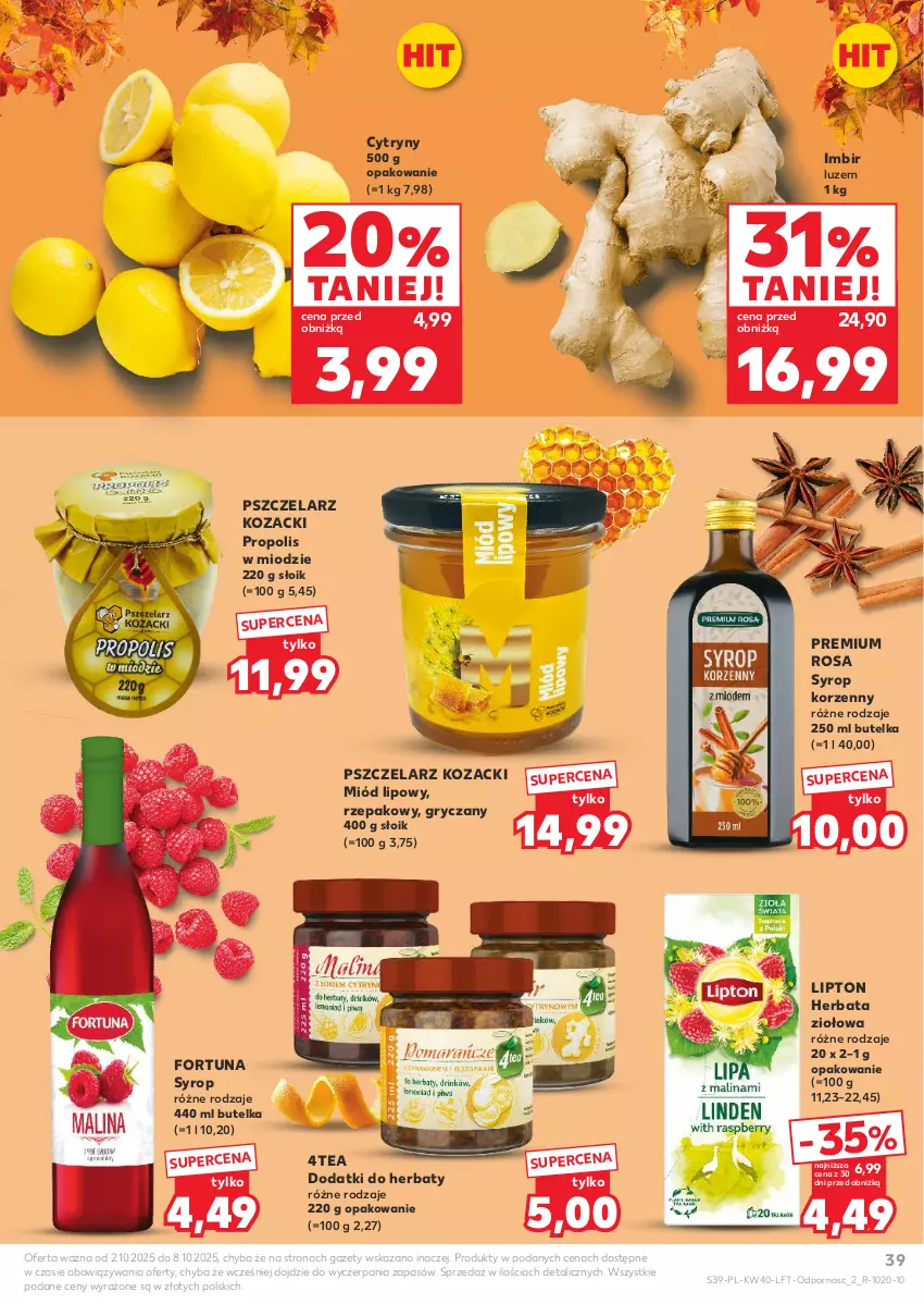 Gazetka promocyjna Kaufland - Gazetka tygodnia - ważna 02.10 do 08.10.2025 - strona 39 - produkty: Cytryny, Fortuna, Gry, Herbata, Imbir, Lipton, Miód, Por, Propolis, Syrop