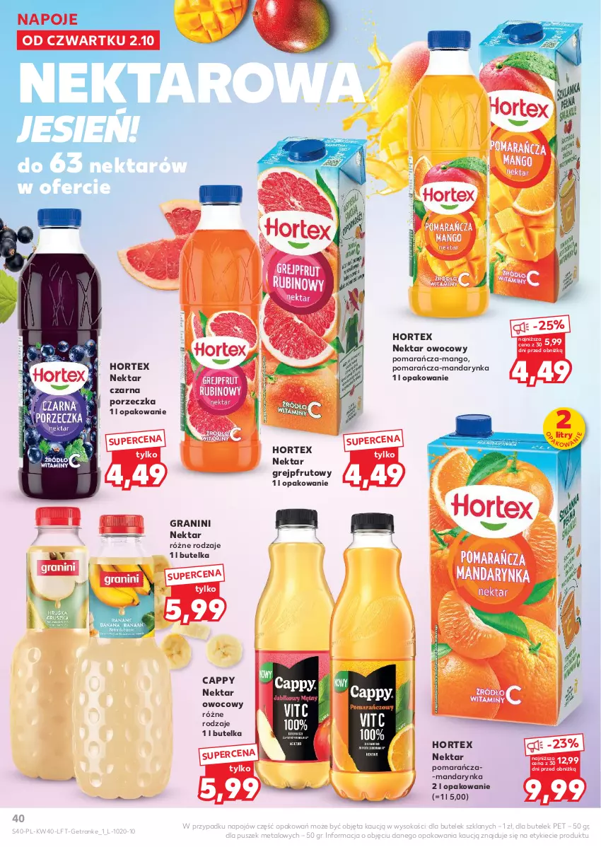 Gazetka promocyjna Kaufland - Gazetka tygodnia - ważna 02.10 do 08.10.2025 - strona 40 - produkty: Cappy, Gra, Grejpfrut, Hortex, Mango, Napoje, Nektar, Por, Sok, Tran