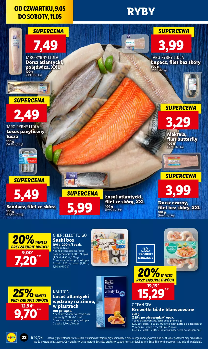 Gazetka promocyjna Lidl - GAZETKA - ważna 09.05 do 11.05.2024 - strona 28 - produkty: Dorsz, Krewetki, Polędwica, Sandacz, Sushi, Tusz