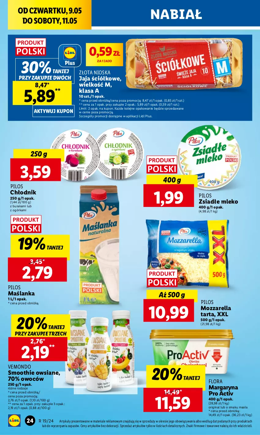 Gazetka promocyjna Lidl - GAZETKA - ważna 09.05 do 11.05.2024 - strona 30 - produkty: Flora, Gin, Jaja, Margaryna, Maślanka, Mleko, Mozzarella, Olej, Pilos, Smoothie, Tarta