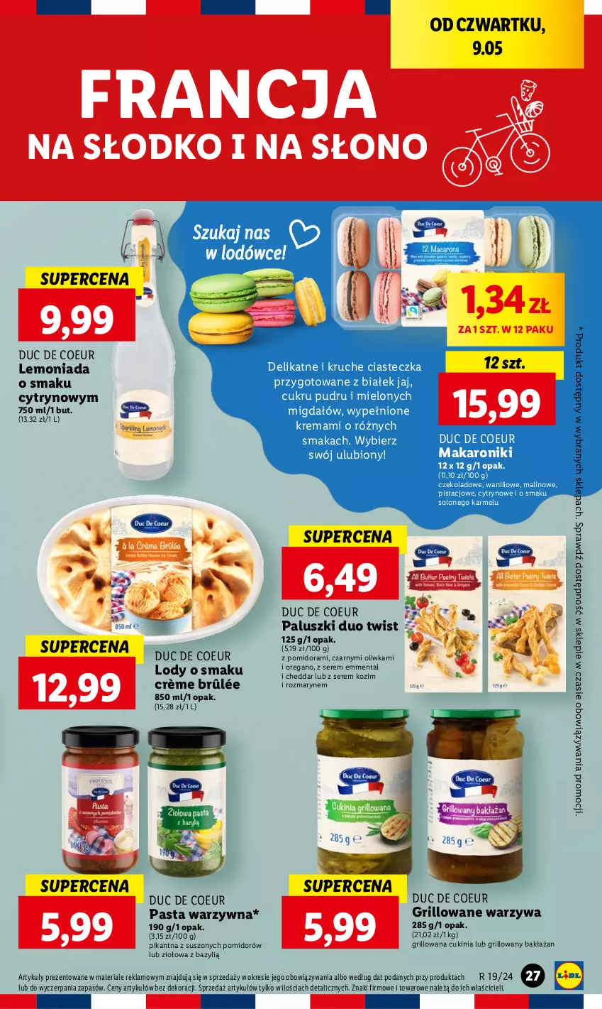 Gazetka promocyjna Lidl - GAZETKA - ważna 09.05 do 11.05.2024 - strona 33 - produkty: Bazyl, Cheddar, Crème brûlée, Emmental, Grill, Lemoniada, Lody, Makaron, Pasta warzywna, Ser, Warzywa