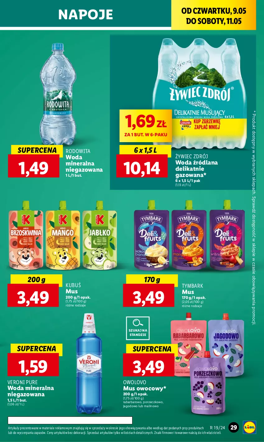 Gazetka promocyjna Lidl - GAZETKA - ważna 09.05 do 11.05.2024 - strona 35 - produkty: Kubuś, LANA, Mus, Napoje, Por, Pur, Tymbark, Woda, Woda mineralna