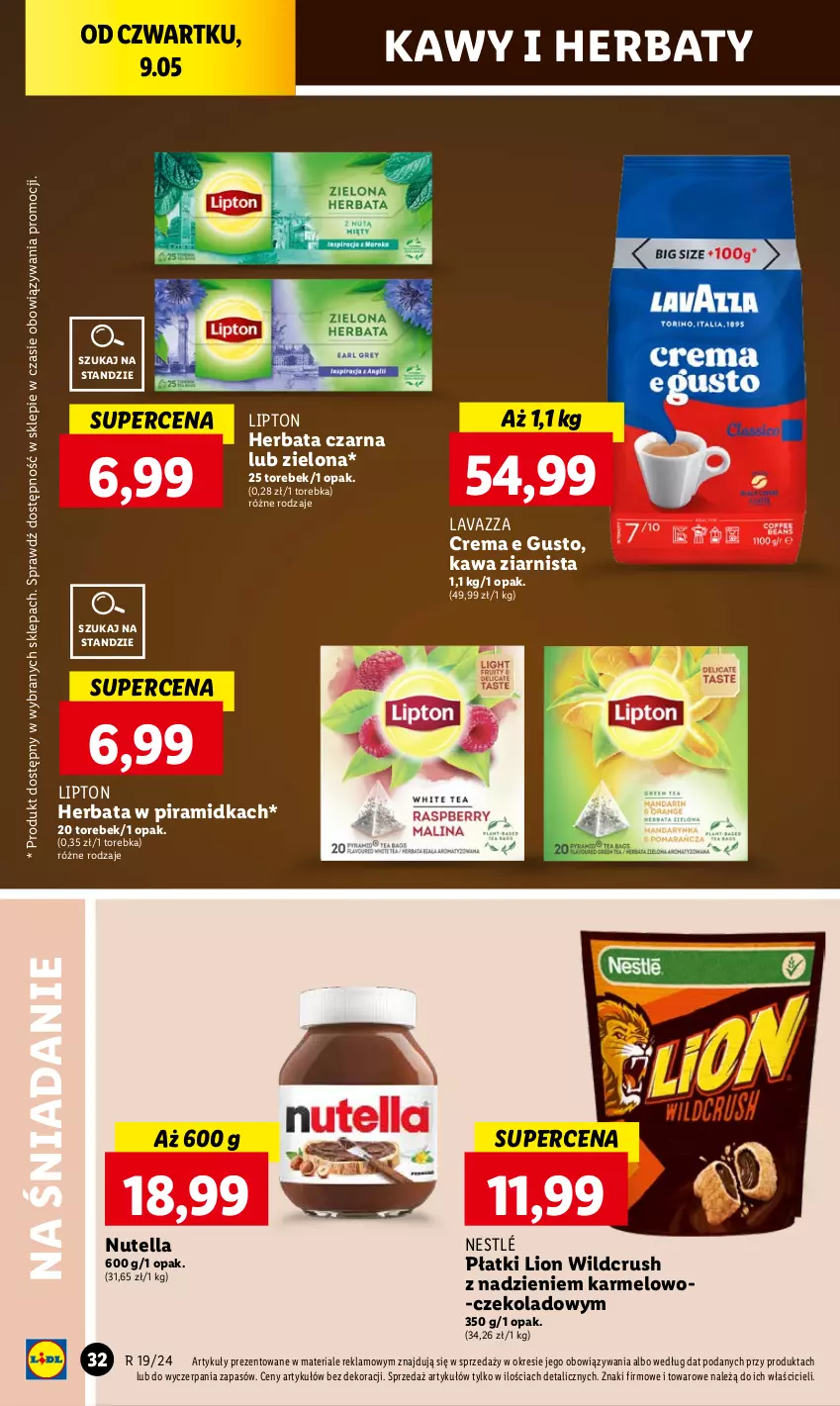 Gazetka promocyjna Lidl - GAZETKA - ważna 09.05 do 11.05.2024 - strona 38 - produkty: Herbata, Herbata czarna, Kawa, Kawa ziarnista, Lavazza, Lion, Lipton, Nestlé, Nutella, Torebka