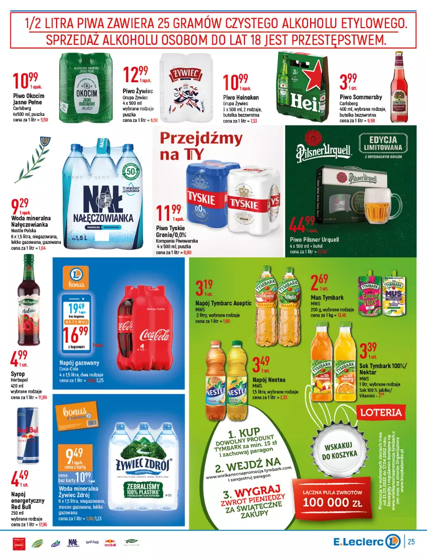 Gazetka promocyjna E Leclerc - ważna 05.04 do 16.04.2022 - strona 25 - produkty: Carlsberg, Gin, Gra, Heineken, Herbapol, Koc, Kosz, Nałęczowianka, Napój, Napój gazowany, Okocim, Piwa, Piwo, Red Bull, Syrop, Tyskie, Woda, Woda mineralna