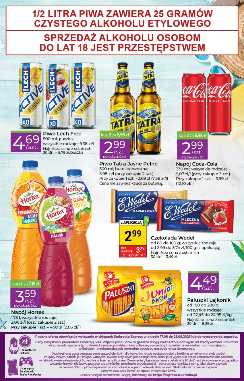 Gazetka promocyjna Stokrotka - Stokrotka Express - ważna 17.08 do 23.08.2023 - strona 3 - produkty: Coca-Cola, Czekolada, Lajkonik, Mięso, Owoce, Piwo, Tatra, Telefon, Warzywa