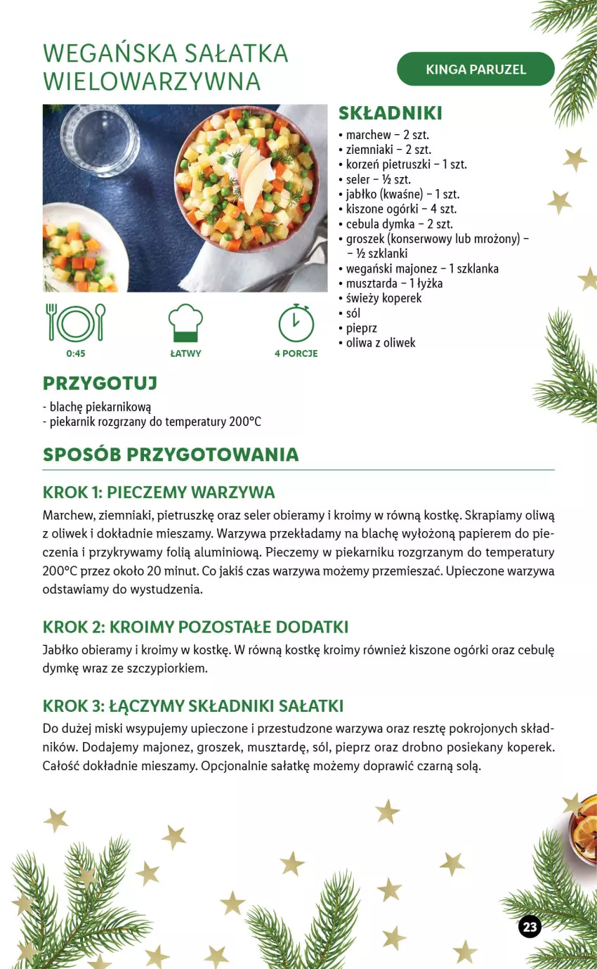 Gazetka promocyjna Lidl - GAZETKA - ważna 20.12 do 24.12.2021 - strona 23 - produkty: Cebula, Groszek, Lanki, Majonez, Mus, Musztarda, Oliwa z oliwek, Papier, Piec, Piekarnik, Pieprz, Por, Sałat, Sałatka, Ser, Sól, Szklanka, Warzywa, Ziemniaki