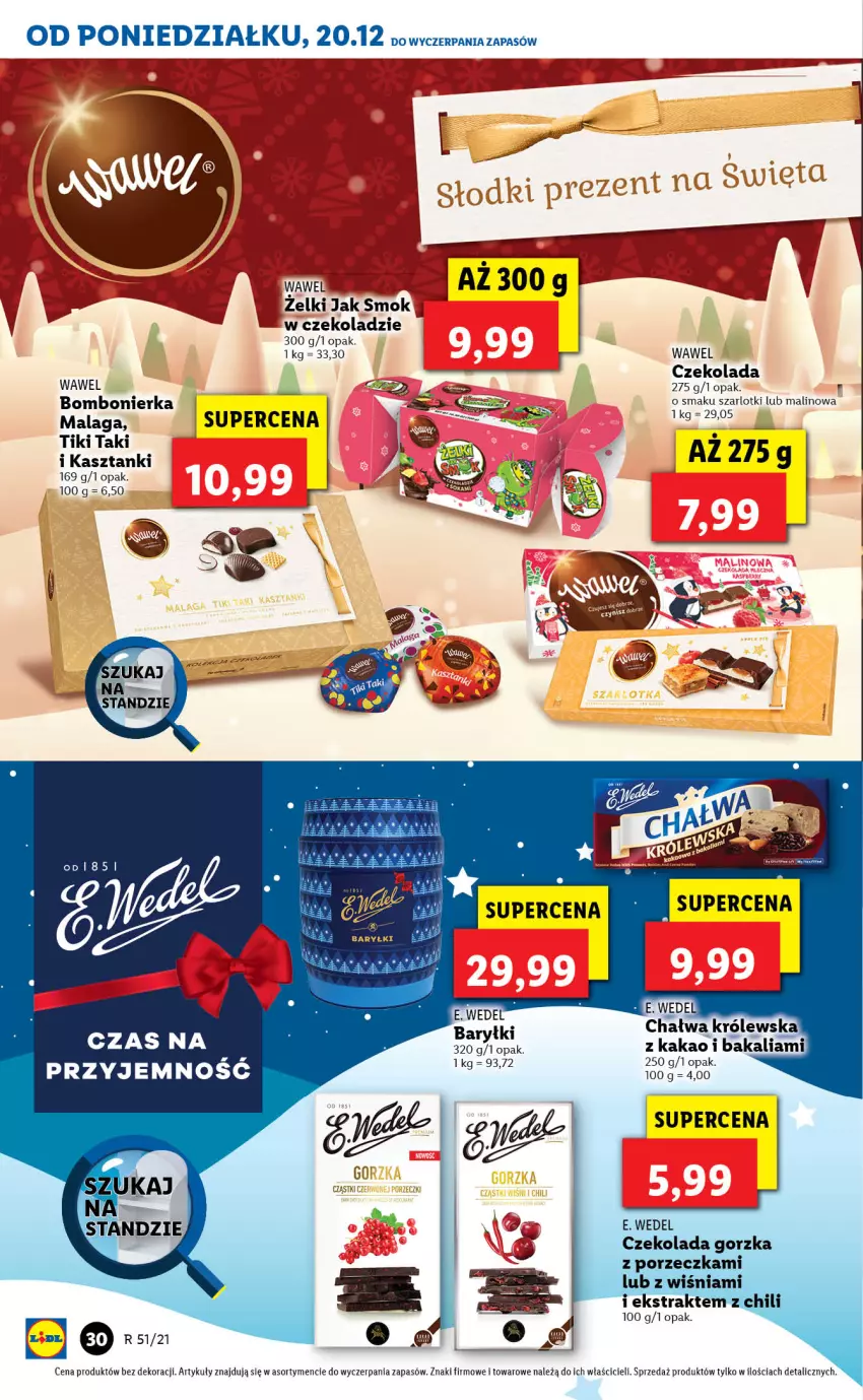 Gazetka promocyjna Lidl - GAZETKA - ważna 20.12 do 24.12.2021 - strona 30 - produkty: Czekolada, Czekolada gorzka, E. Wedel, Por, Wawel