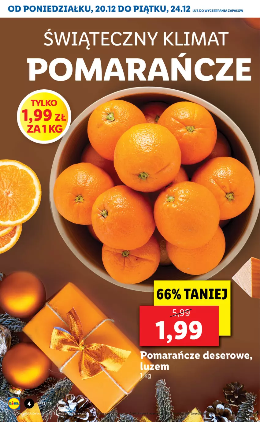 Gazetka promocyjna Lidl - GAZETKA - ważna 20.12 do 24.12.2021 - strona 4 - produkty: Deser, Pomarańcze, Ser