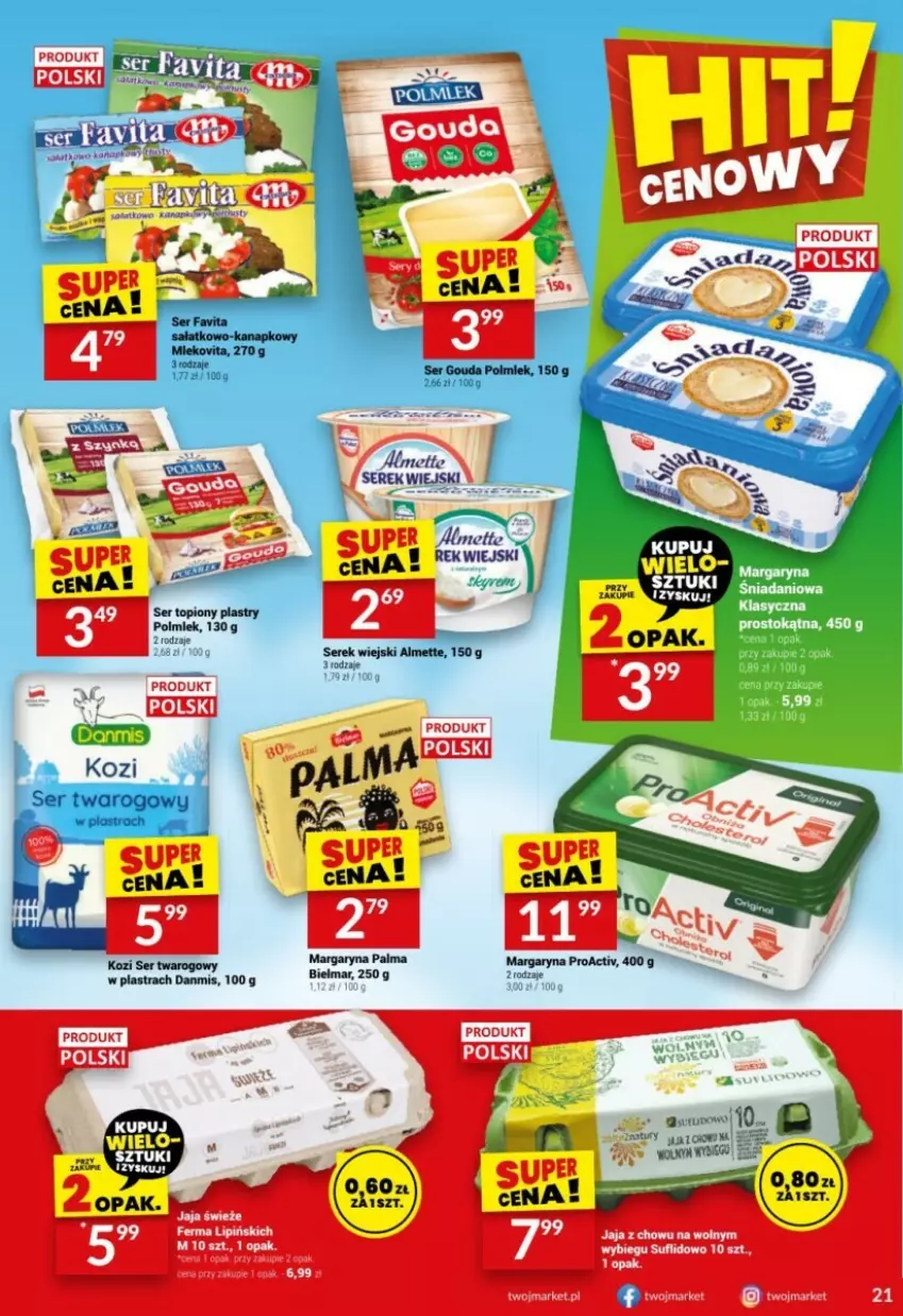 Gazetka promocyjna Twoj Market - ważna 11.10 do 17.10.2023 - strona 14 - produkty: Acer, Almette, Gouda, Mleko, Mlekovita, Palma, Polmiek, Ser, Ser topiony, Ser twarogowy, Serek, Serek wiejski, Top