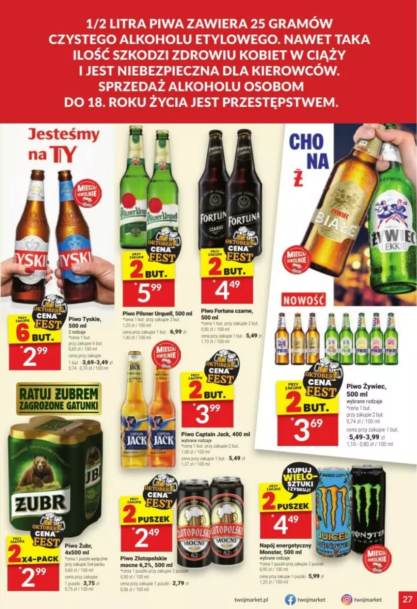 Gazetka promocyjna Twoj Market - ważna 11.10 do 17.10.2023 - strona 20 - produkty: Captain Jack, Fortuna, Napój, Napój energetyczny, Pilsner Urquell, Piwo, Top