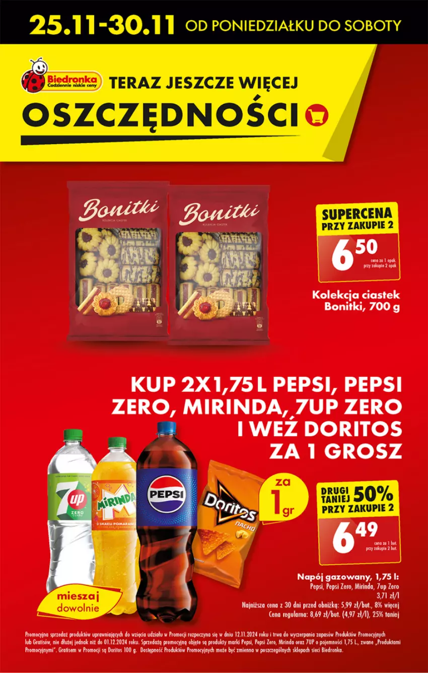 Gazetka promocyjna Biedronka - Od Poniedziałku - ważna 25.11 do 30.11.2024 - strona 17 - produkty: 7up, Bonitki, Gra, Mirinda, Napój, Napój gazowany, Pepsi, Stek, Tera