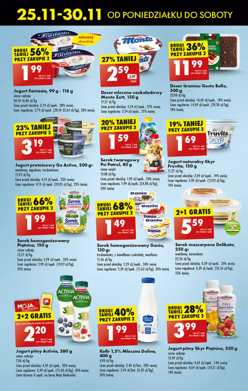 Gazetka promocyjna Biedronka - Od Poniedziałku - ważna 25.11 do 30.11.2024 - strona 37 - produkty: Activia, Bell, Danio, Deser, Fa, Fanta, Gra, Jogurt, Jogurt naturalny, Jogurt pitny, Kawa, Kefir, Monte, Piątnica, Psi Patrol, Ser, Serek, Serek homogenizowany, Zott