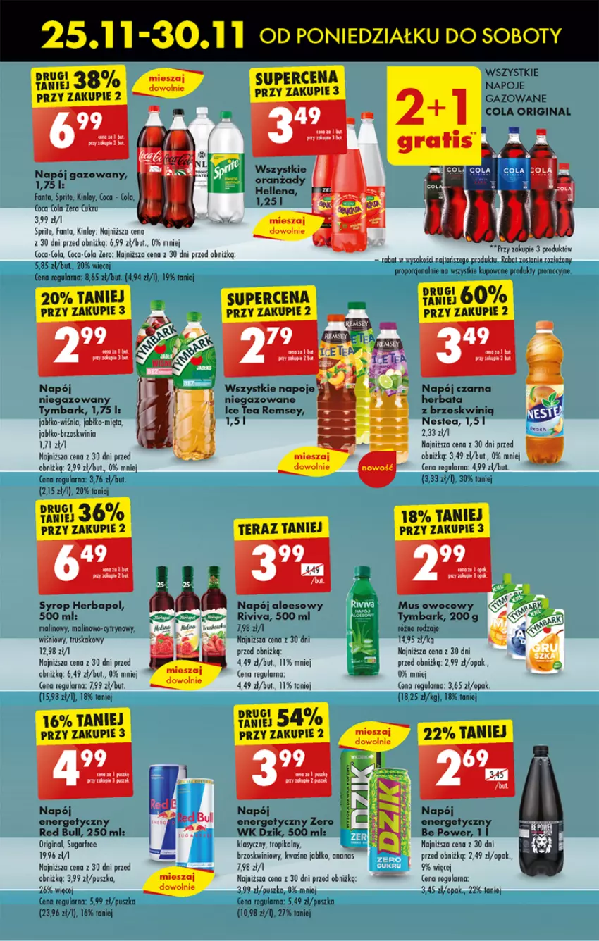 Gazetka promocyjna Biedronka - Od Poniedziałku - ważna 25.11 do 30.11.2024 - strona 61 - produkty: Ananas, Coca-Cola, Fa, Fanta, Gin, Gra, Hellena, Herbata, Mięta, Mus, Napój, Napój energetyczny, Napój gazowany, Napoje, Nestea, Por, Red Bull, Sok, Sprite, Syrop, Tera, Tymbark