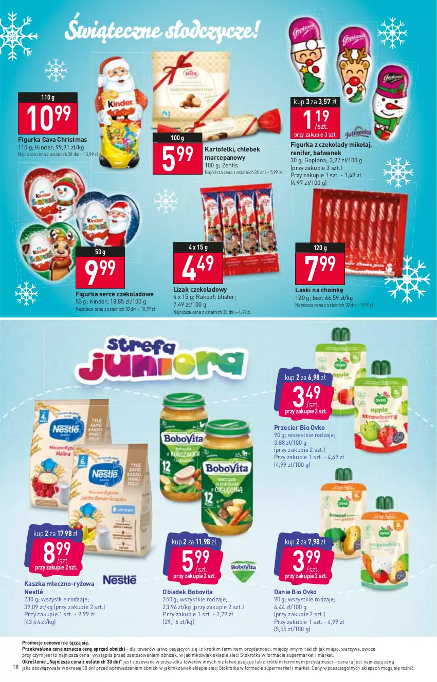 Gazetka promocyjna Stokrotka - Supermarket - ważna 14.12 do 20.12.2023 - strona 18 - produkty: BoboVita, Chleb, Figurka z czekolady, Goplana, Kinder, LANA, Mięso, Nestlé, Owoce, Renifer, Ryż, Ser, Warzywa