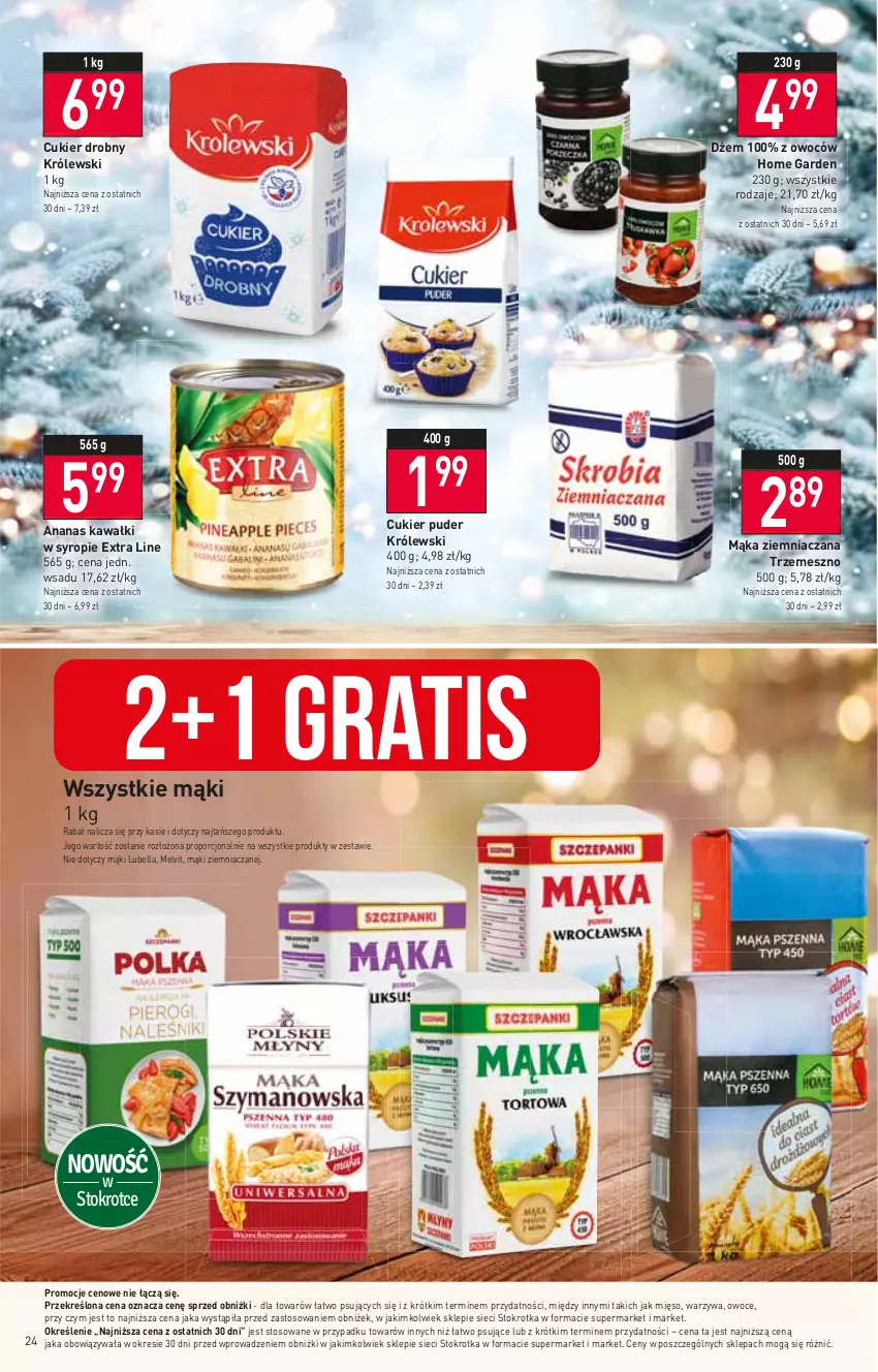 Gazetka promocyjna Stokrotka - Supermarket - ważna 14.12 do 20.12.2023 - strona 24 - produkty: Ananas, Bell, Bella, Cukier, Cukier puder, Dżem, Gra, Kawa, Królewski, Lubella, Mąka, Melvit, Mięso, Owoce, Por, Puder, Syrop, Warzywa