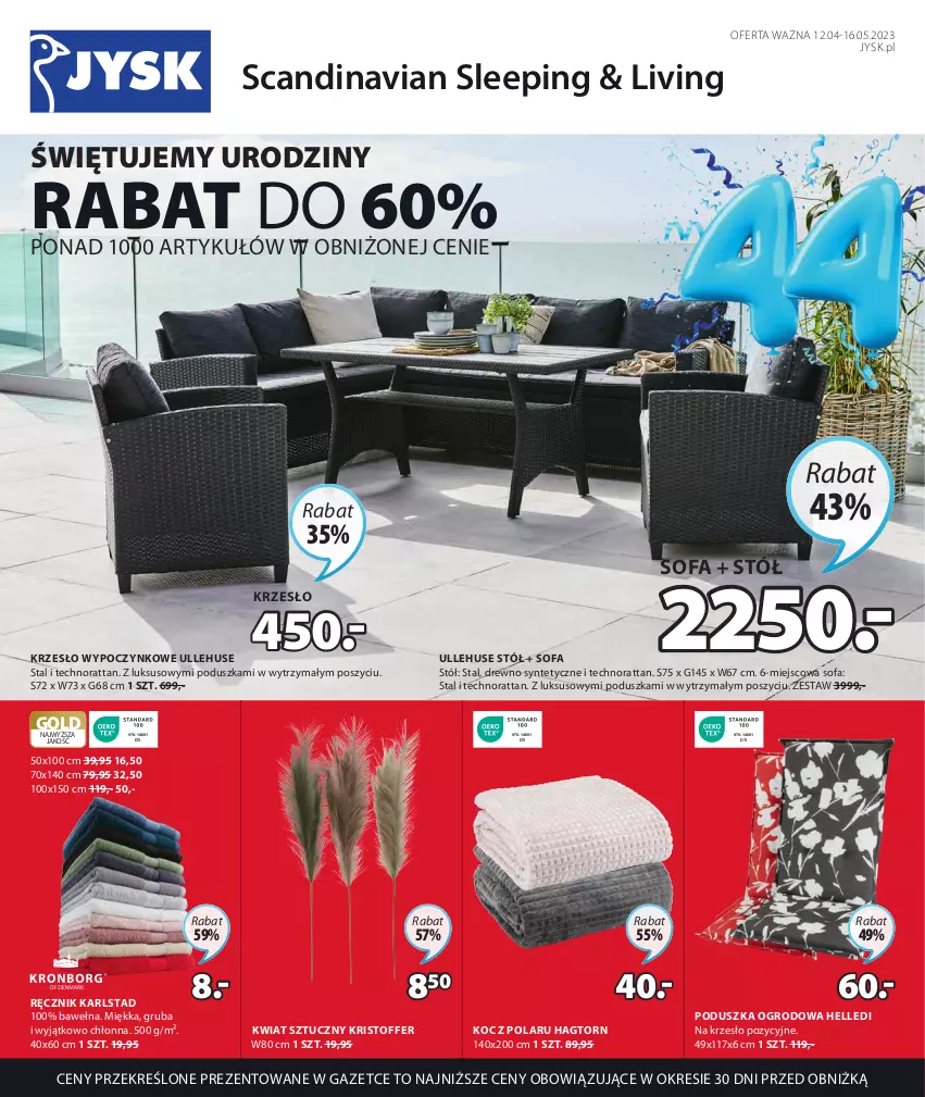 Gazetka promocyjna Jysk - Oferta tygodnia - ważna 12.04 do 16.05.2023 - strona 2 - produkty: Fa, Koc, Krzesło, Poduszka, Ręcznik, Sofa, Stół, Wełna