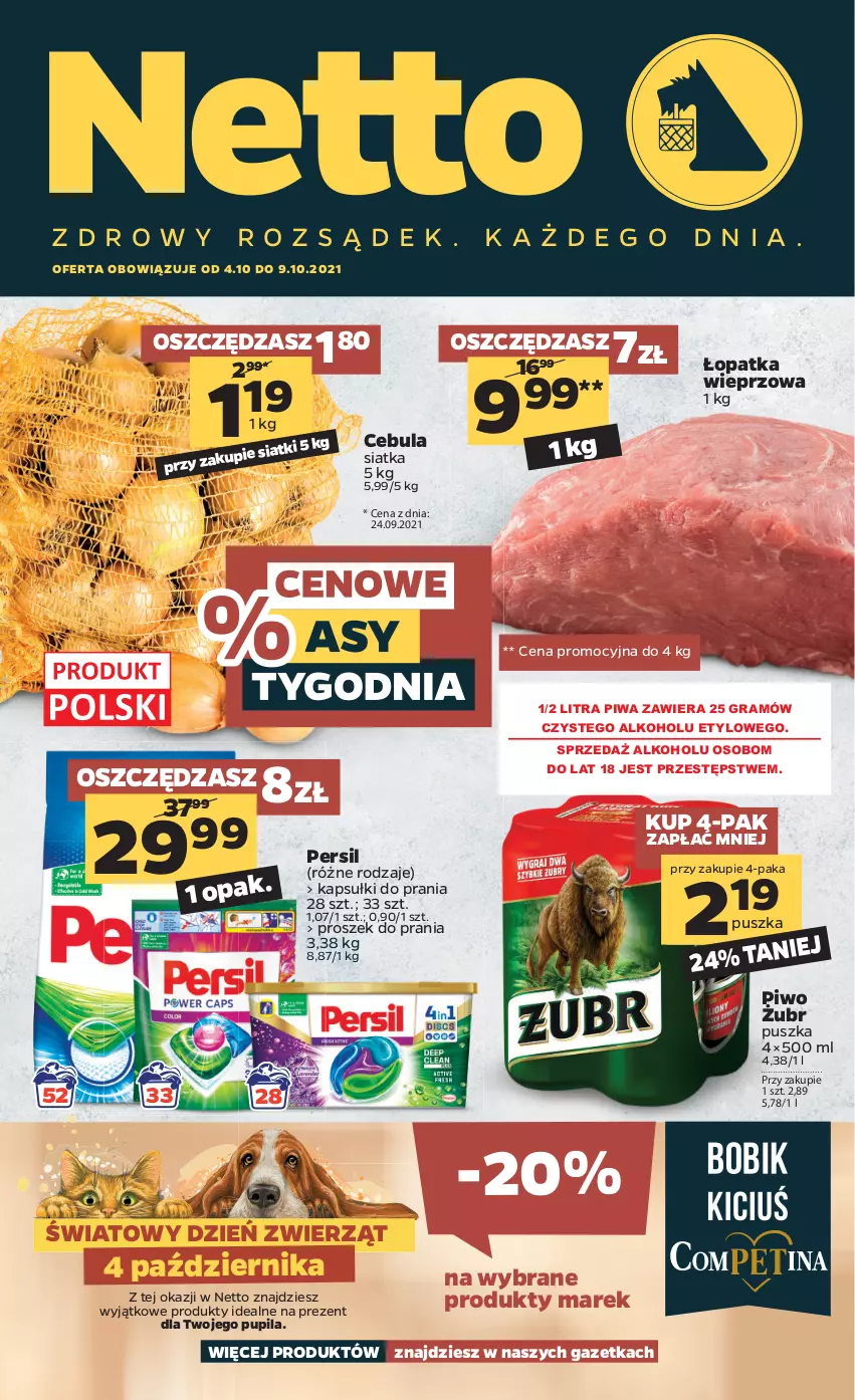 Gazetka promocyjna Netto - Gazetka spożywcza - ważna 04.10 do 09.10.2021 - strona 1 - produkty: Cebula, Gra, Kapsułki do prania, Persil, Piwa, Piwo, Proszek do prania, Siatka