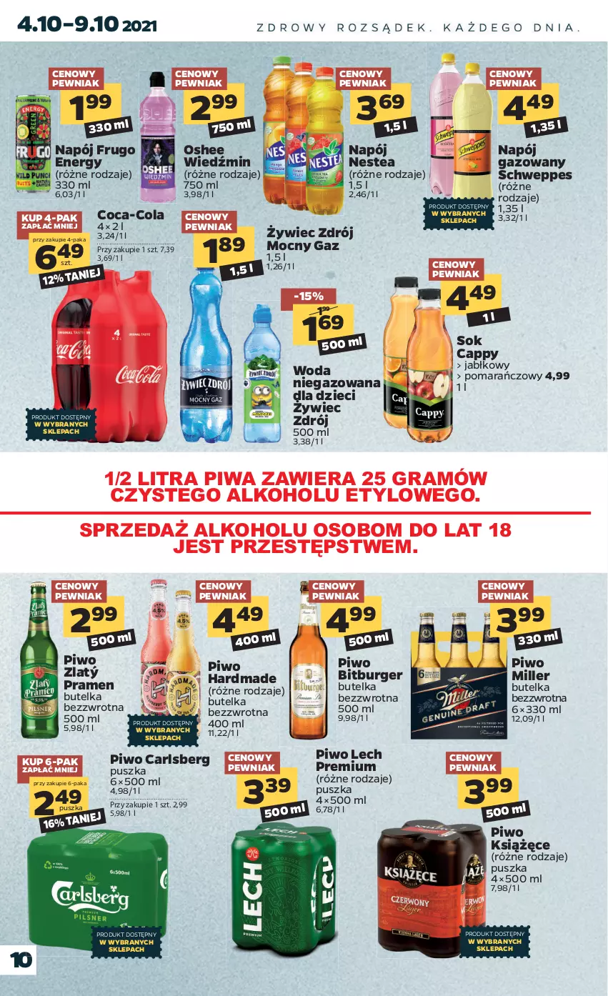 Gazetka promocyjna Netto - Gazetka spożywcza - ważna 04.10 do 09.10.2021 - strona 10 - produkty: Burger, Cappy, Carlsberg, Coca-Cola, Dzieci, Gra, Książęce, Lech Premium, Napój, Napój gazowany, Nestea, Oshee, Piwa, Piwo, Schweppes, Sok, Woda, Woda niegazowana