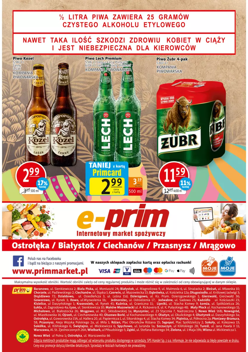 Gazetka promocyjna Prim Market - ważna 14.04 do 20.04.2022 - strona 12 - produkty: Fa, Kozel, Lech Premium, Piwo, Sok