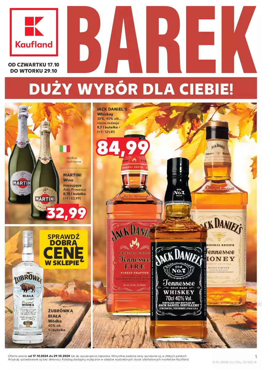 Gazetka promocyjna Kaufland - Barek Kauflandu - ważna 17.10 do 29.10.2024 - strona 1 - produkty: Martini, Mus, Prosecco, Whiskey, Wino, Wino musujące, Wódka