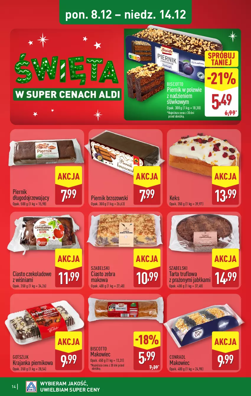 Gazetka promocyjna Aldi - Pełna oferta - ważna 08.12 do 14.12.2025 - strona 14 - produkty: Ciasto czekoladowe, Jabłka, Makowiec, Piernik, Tarta
