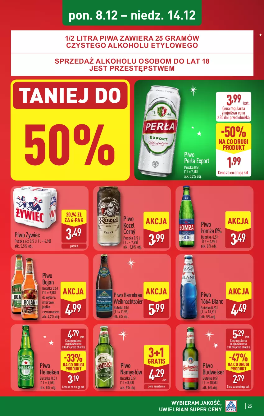 Gazetka promocyjna Aldi - Pełna oferta - ważna 08.12 do 14.12.2025 - strona 25 - produkty: Gra, Heineken, Imbir, Kozel, Namysłów, Perła, Piwa, Piwo, Por, Ser