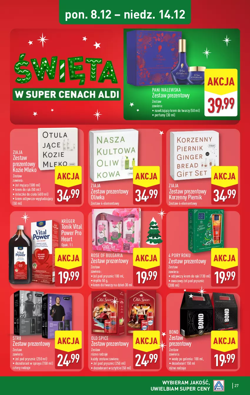 Gazetka promocyjna Aldi - Pełna oferta - ważna 08.12 do 14.12.2025 - strona 27 - produkty: Dezodorant, Krem do rąk, Krem do twarzy, LG, Mleczko, Mleczko do ciała, Mleko, Mydło, Old Spice, Perfum, Piernik, Por, Str8, Tonik, Zestaw prezentowy, Ziaja
