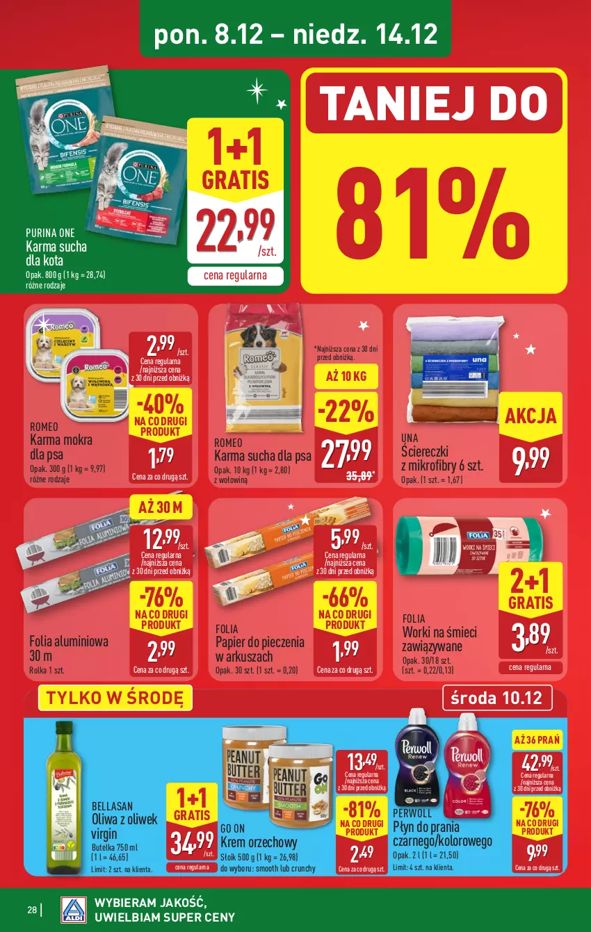 Gazetka promocyjna Aldi - Pełna oferta - ważna 08.12 do 14.12.2025 - strona 28 - produkty: Bell, Bella, Folia aluminiowa, Gin, Gra, Krem orzechowy, Oliwa, Oliwa z oliwek, Papier, Papier do pieczenia, Perwoll, Piec, Płyn do prania, Pur, Purina, Worki na śmiec, Worki na śmieci