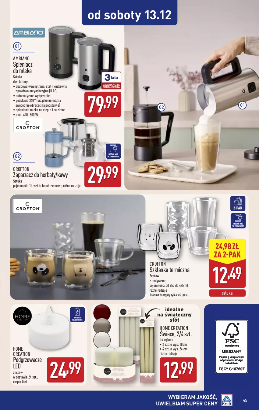 Gazetka promocyjna Aldi - Pełna oferta - ważna 08.12 do 14.12.2025 - strona 45 - produkty: Podgrzewacze, Stół, Szklanka, Zaparzacz, Zaparzacz do herbaty