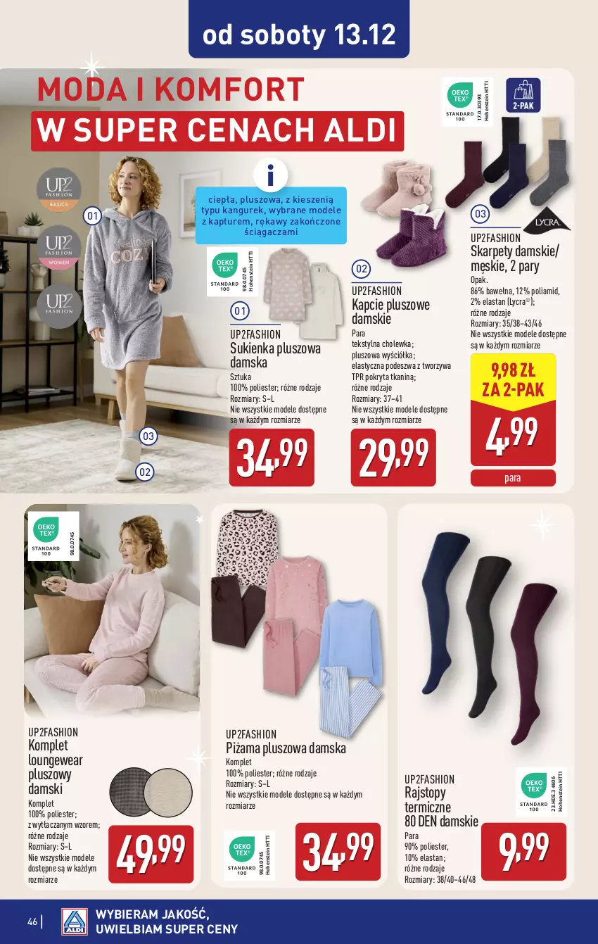 Gazetka promocyjna Aldi - Pełna oferta - ważna 08.12 do 14.12.2025 - strona 46 - produkty: Fa, Kapcie, Karp, Moda, Piżama, Rajstopy, Sukienka, Top, Wełna