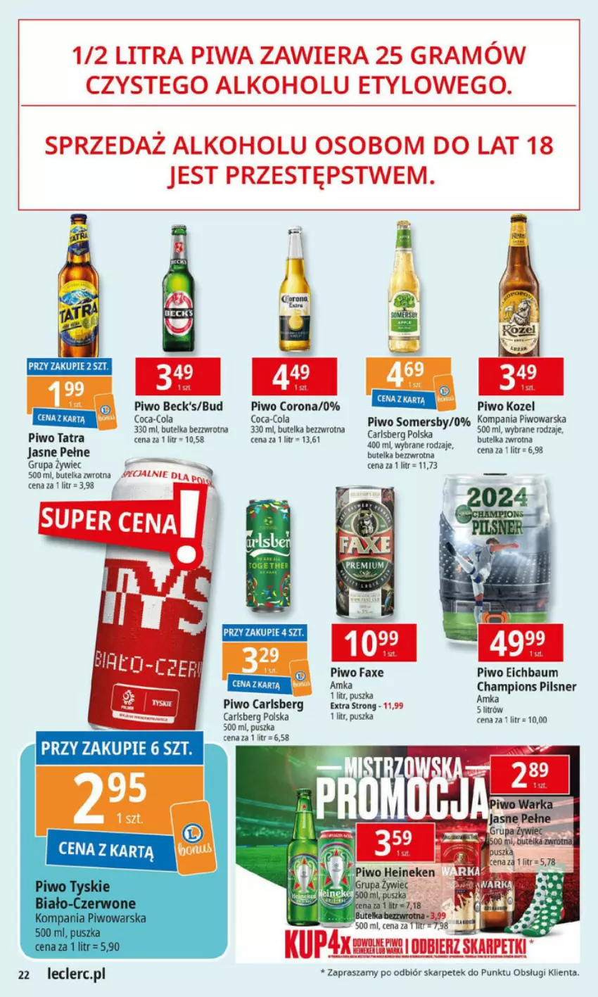 Gazetka promocyjna E Leclerc - ważna 11.06 do 22.06.2024 - strona 6 - produkty: Carlsberg, Coca-Cola, Fa, Karp, Kozel, Piwo, Tatra