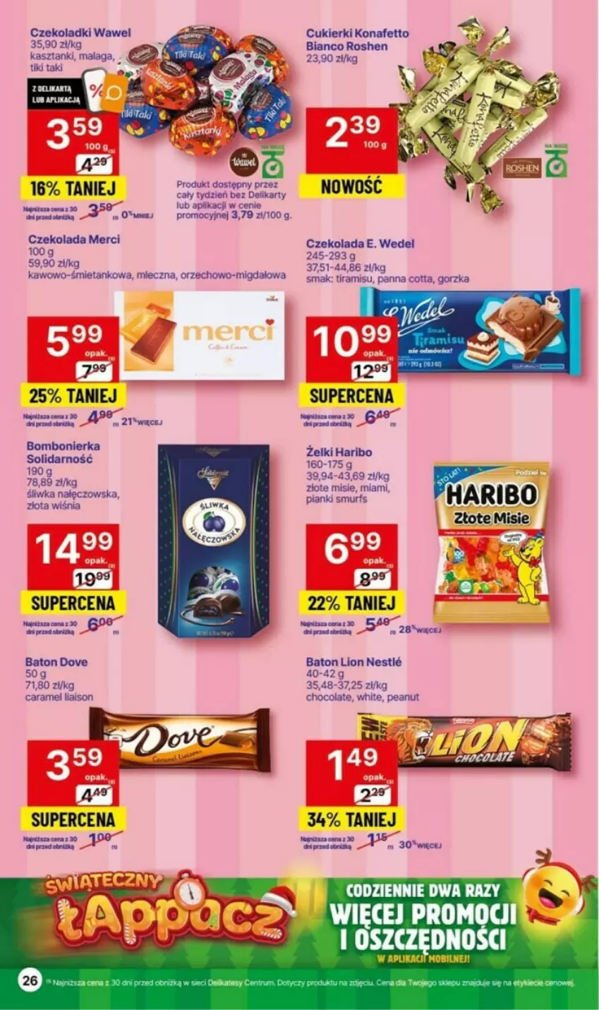 Gazetka promocyjna Delikatesy Centrum - ważna 09.11 do 15.11.2023 - strona 19 - produkty: Baton, Cukier, Cukierki, Czekolada, Dove, E. Wedel, Haribo, Lion, Merci, Miecz, Panna cotta, Wawel