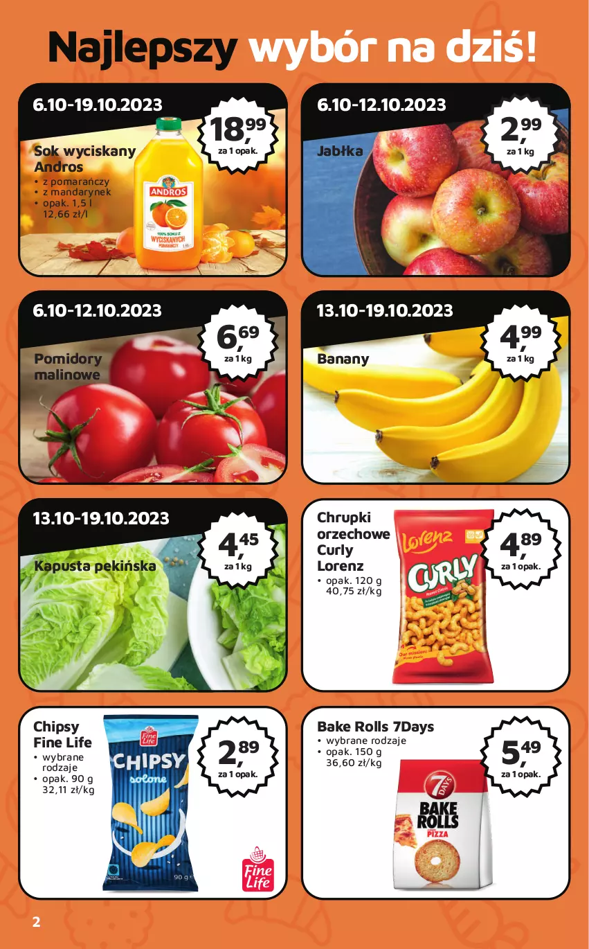 Gazetka promocyjna Odido - Gazetka - ważna 06.10 do 19.10.2023 - strona 2 - produkty: Bake Rolls, Banany, Chipsy, Chrupki, Jabłka, Lorenz, Pomidory, Sok