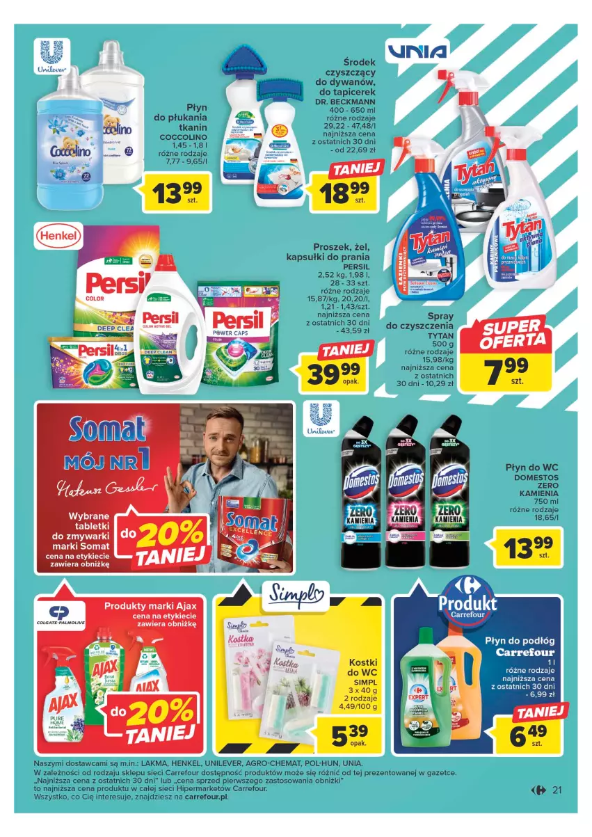 Gazetka promocyjna Carrefour - Gazetka Carrefour - ważna 25.04 do 06.05.2023 - strona 21 - produkty: Ajax, Coccolino, Colgate, Domestos, Dywan, Fa, Kapsułki do prania, LG, Palmolive, Persil, Płyn do wc, Somat, Tytan, Zmywarki