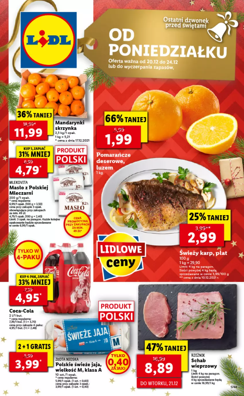 Gazetka promocyjna Lidl - GAZETKA - ważna 20.12 do 24.12.2021 - strona 1 - produkty: Coca-Cola, Gra, Kiwi, Masło, Mleko, Olej, Ser