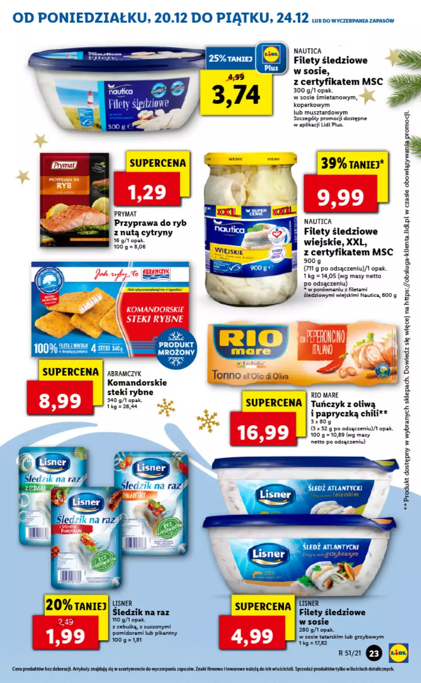 Gazetka promocyjna Lidl - GAZETKA - ważna 20.12 do 24.12.2021 - strona 23 - produkty: Cytryny, LG, Lisner, Mus, Musztarda, Por, Prymat, Rio Mare, Sos, Stek, Tuńczyk