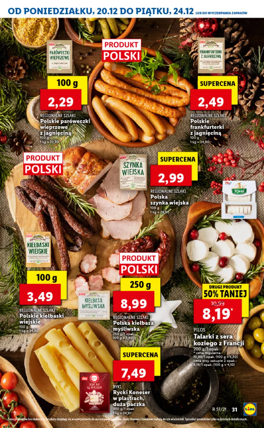 Gazetka promocyjna Lidl - GAZETKA - ważna 20.12 do 24.12.2021 - strona 31 - produkty: Kiełbasa, Ser