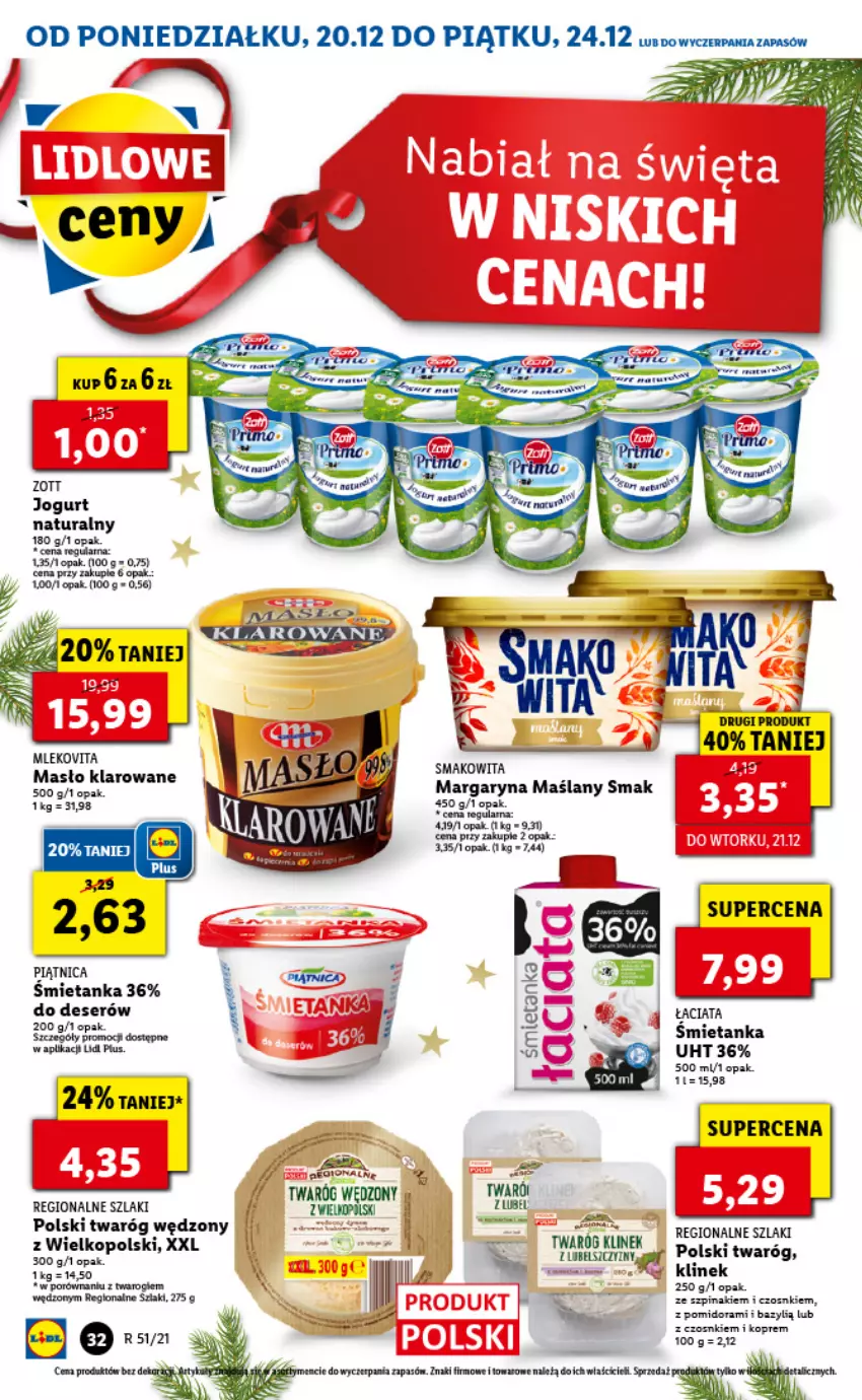 Gazetka promocyjna Lidl - GAZETKA - ważna 20.12 do 24.12.2021 - strona 32 - produkty: Bazyl, Deser, Jogurt, Jogurt naturalny, Masło, Masło klarowane, Mleko, Mlekovita, Piątnica, Por, Ser, Szpinak, Twaróg, Zott