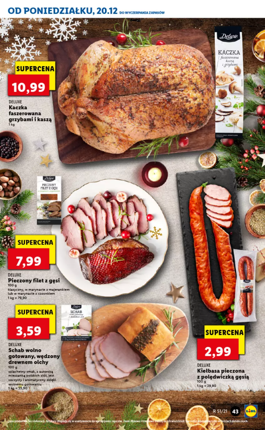 Gazetka promocyjna Lidl - GAZETKA - ważna 20.12 do 24.12.2021 - strona 43 - produkty: Fa, Kaczka, Kaczka faszerowana, Kiełbasa, Piec