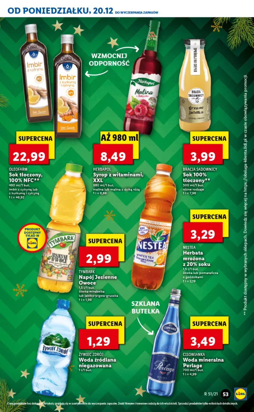 Gazetka promocyjna Lidl - GAZETKA - ważna 20.12 do 24.12.2021 - strona 53 - produkty: Herbata, Imbir, LANA, Napój, Owoce, Por, Sok, Syrop, Woda, Woda mineralna