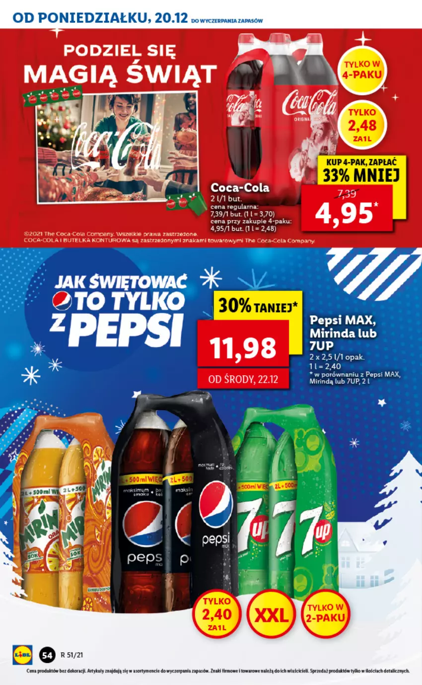 Gazetka promocyjna Lidl - GAZETKA - ważna 20.12 do 24.12.2021 - strona 54 - produkty: 7up, Coca-Cola, Fa, Pepsi, Pepsi max, Por