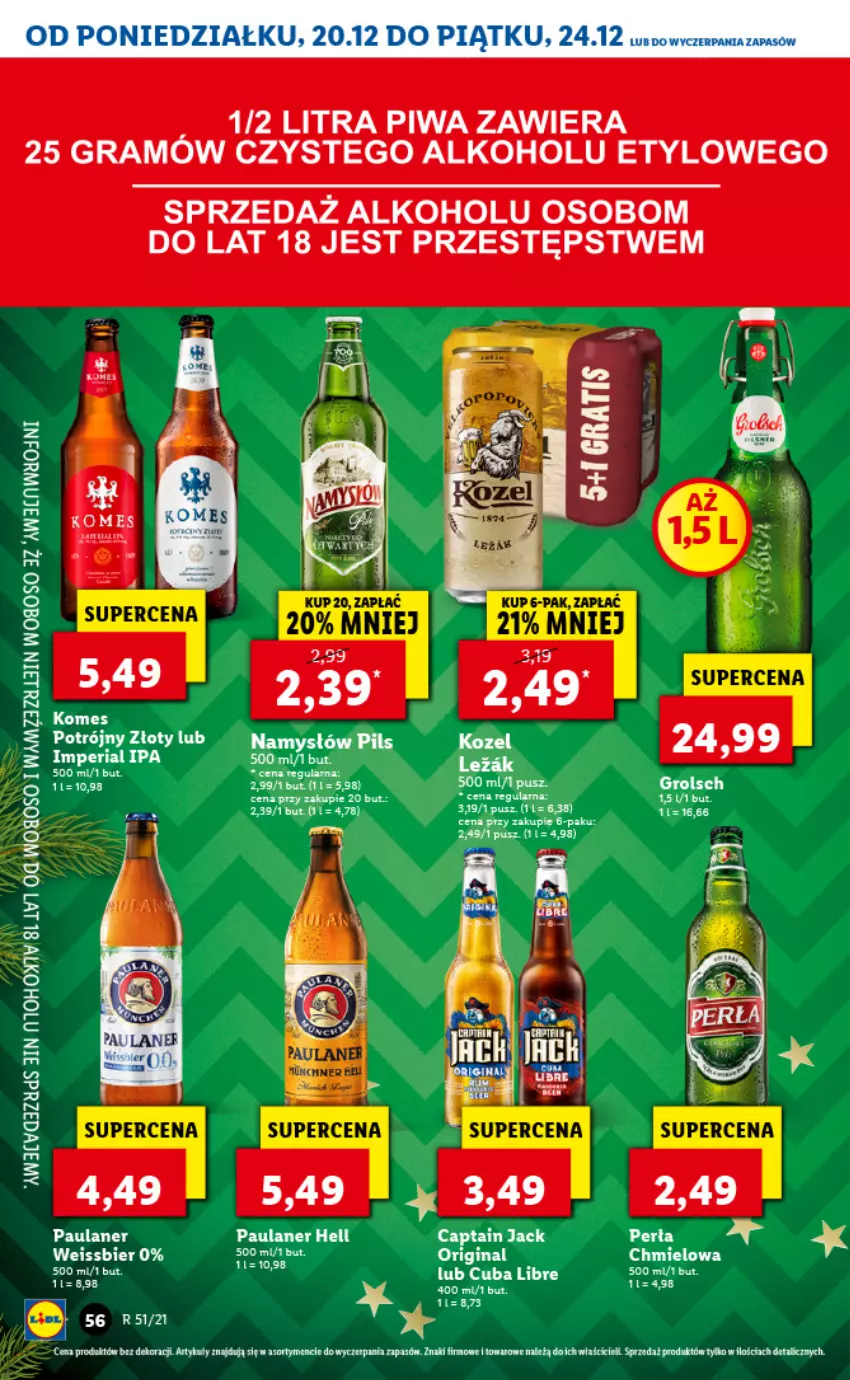 Gazetka promocyjna Lidl - GAZETKA - ważna 20.12 do 24.12.2021 - strona 56 - produkty: Captain Jack, Fa, Gin, Gra, Kozel, Namysłów, Nioh, Perła, Piwa, Tera