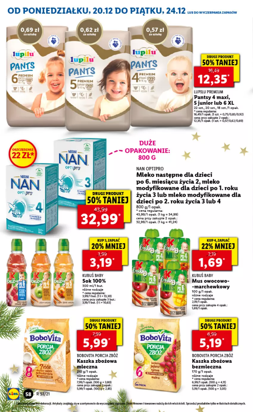 Gazetka promocyjna Lidl - GAZETKA - ważna 20.12 do 24.12.2021 - strona 58 - produkty: Aronia, Dzieci, Kubuś, Mleko, Mleko modyfikowane, Mus, NAN Optipro, O nas, Por