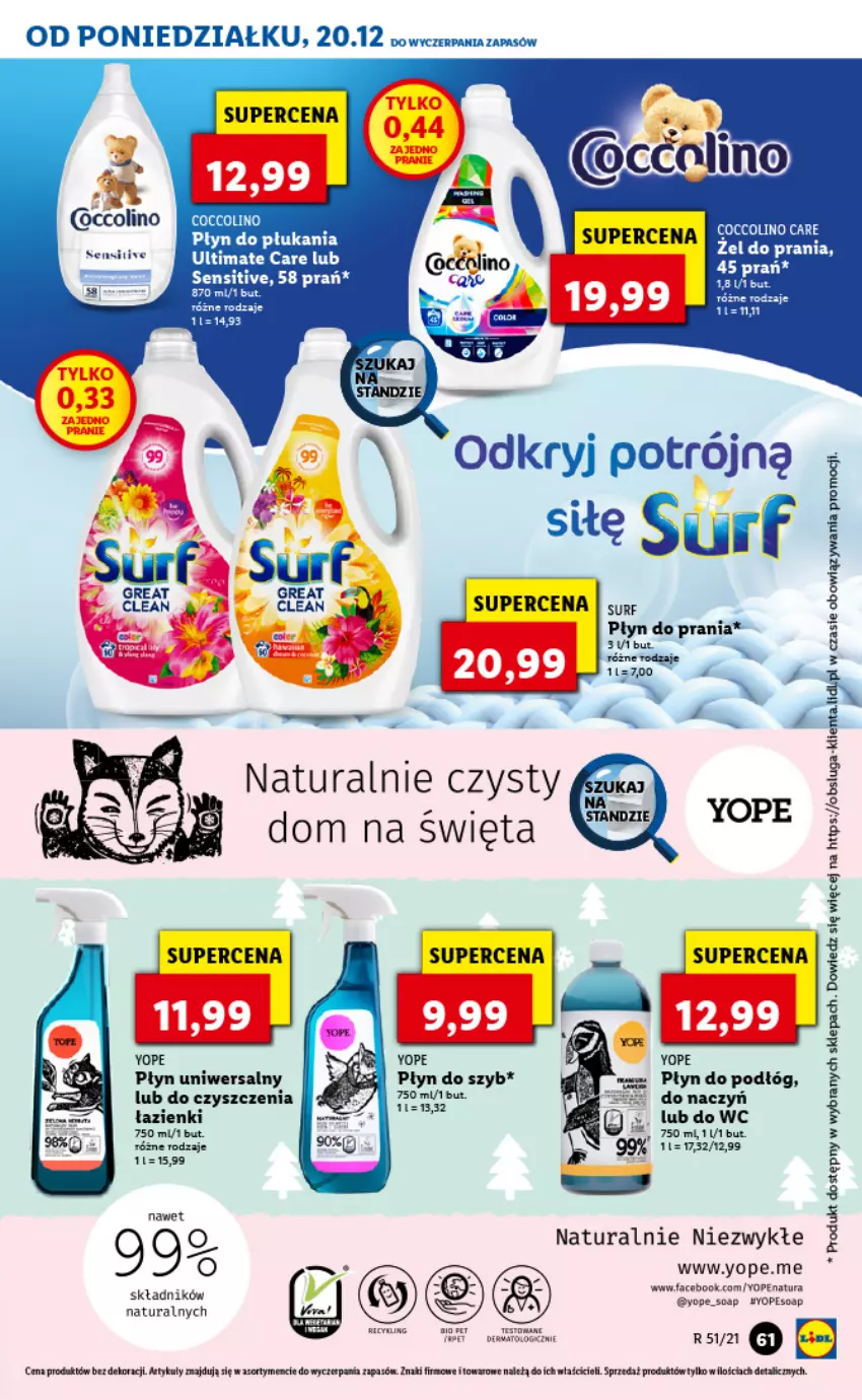 Gazetka promocyjna Lidl - GAZETKA - ważna 20.12 do 24.12.2021 - strona 61 - produkty: Coccolino, Fa, Płyn do płukania, Płyn do szyb, Yope