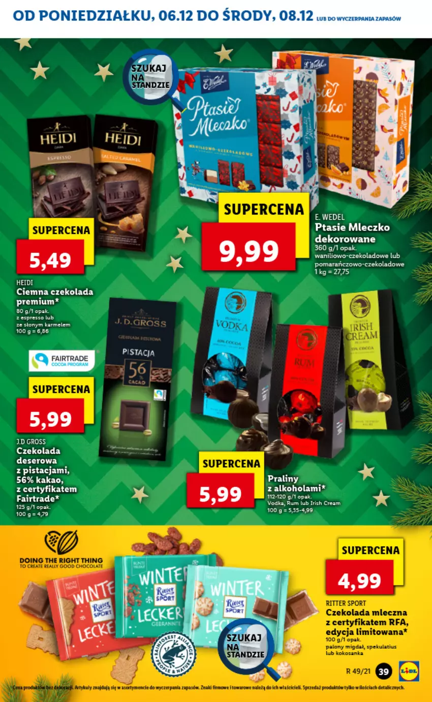 Gazetka promocyjna Lidl - GAZETKA - ważna 06.12 do 08.12.2021 - strona 39 - produkty: Czekolada, Deser, Fa, Kakao, Mleczko, Ptasie mleczko, Ser