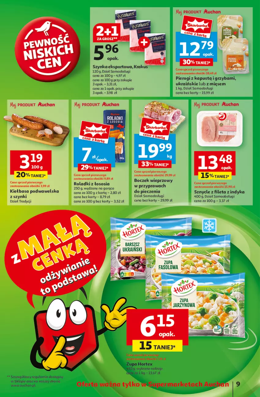 Gazetka promocyjna Auchan - Pewność Niskich Cen Supermarket - ważna 06.03 do 12.03.2025 - strona 11 - produkty: Boczek, Boczek wieprzowy, Fa, Hortex, Kapustą, Kiełbasa, Kiełbasa podwawelska, Krakus, Piec, Pierogi, Por, Sos, Sport, Szynka, Wawel, Zupa