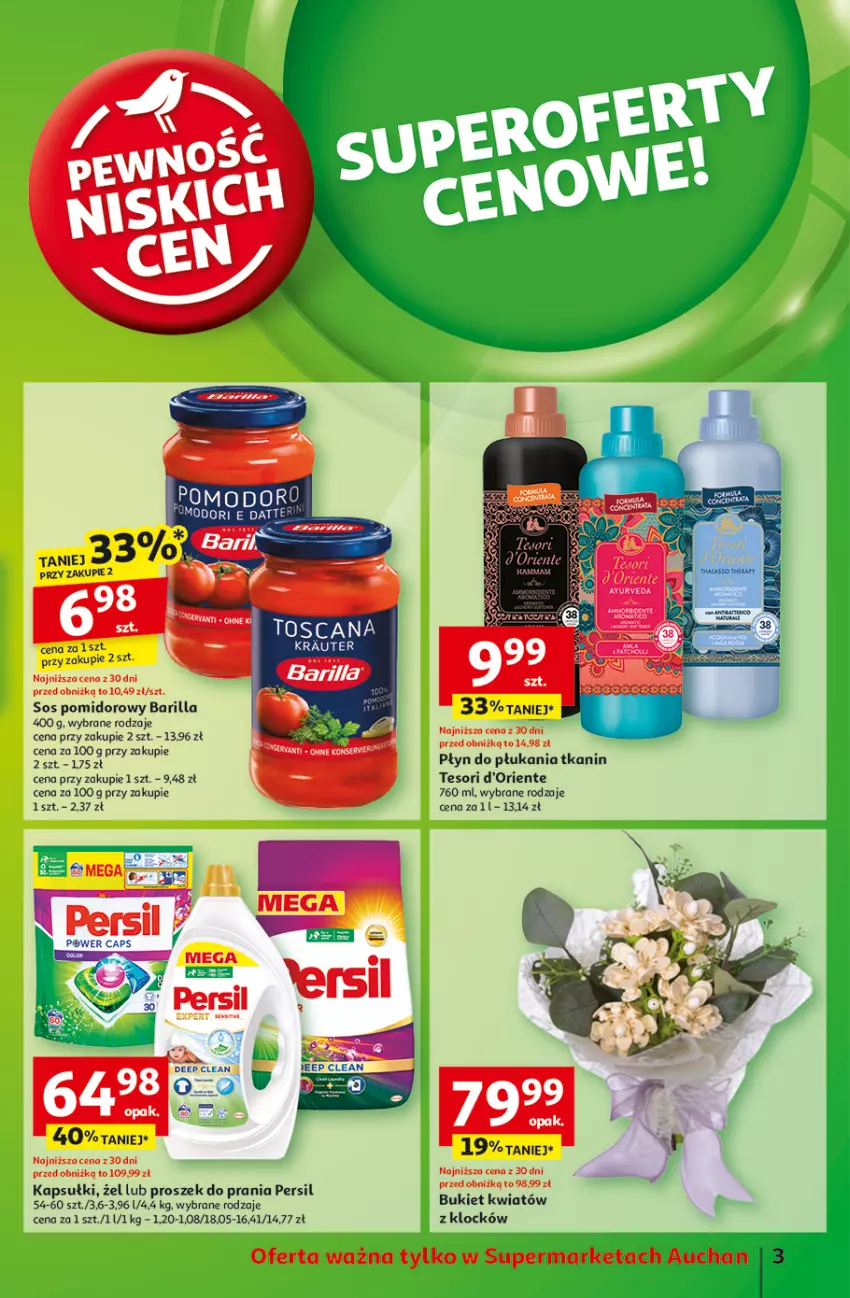 Gazetka promocyjna Auchan - Pewność Niskich Cen Supermarket - ważna 06.03 do 12.03.2025 - strona 3 - produkty: Barilla, Bukiet, Fa, Persil, Płyn do płukania, Proszek do prania, Sos, Sos pomidorowy