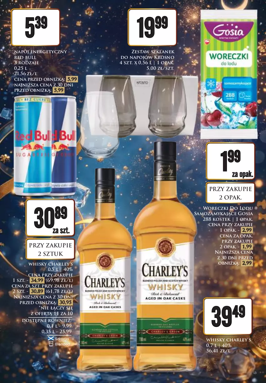 Gazetka promocyjna Dino - Katalog alkoholowy - Nowy Rok - ważna 27.12.2025 do 05.01.2026 - strona 13 - produkty: Koc, Napój, Napój energetyczny, Red Bull, Stek, Whisky, Woreczki do lodu